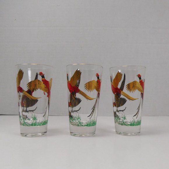 Lot Of 3 Vintage Hazel Atlas Glass 10oz. Tumbler Flying Pheasants - Picture 5 of 7